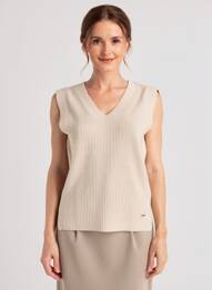 Pull col v manches courtes beige TONI femme