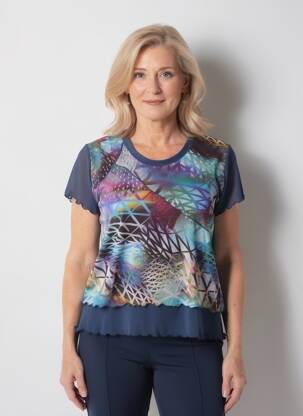 T-shirt imprimé fantaisie manches courtes bleu GUY DUBOUIS femme