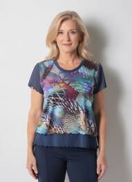 T-shirt imprimé fantaisie manches courtes bleu GUY DUBOUIS femme