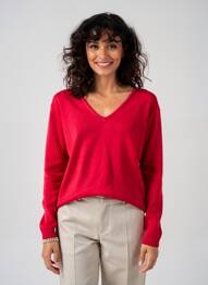 Pull col v manches longues rouge COULEURS DU TEMPS femme