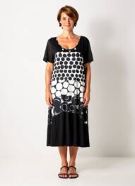 Robe mi-longue manches courtes manches courtes noir SAINT CHARLES femme