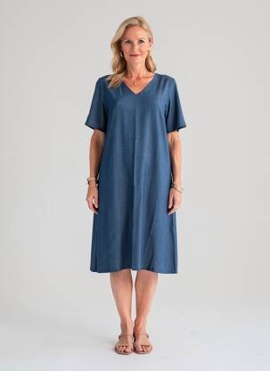 Robe mi-longue manches courtes manches courtes bleu GEVANA femme