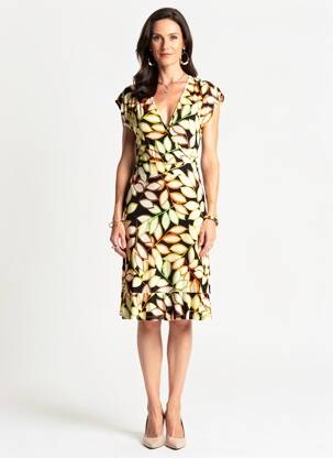 Robe mi-longue imprimé fantaisie manches courtes jaune TELMAIL femme