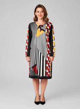 Robe mi-longue imprimé fantaisie manches longues noir GUY DUBOUIS femme