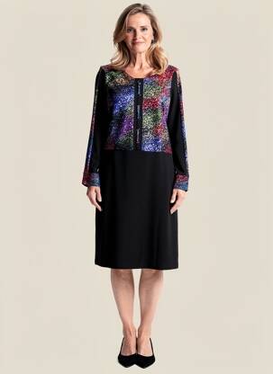 Robe mi-longue imprimé fantaisie manches longues noir GUY DUBOUIS femme
