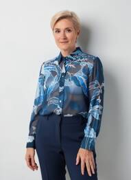 Chemisier tissage crêpe manches longues bleu GREGORY PAT femme