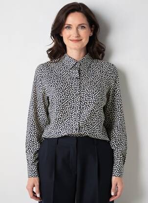 Chemisier imprimé fantaisie manches longues bleu ANDAM femme