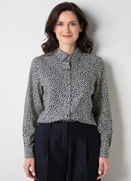 Chemisier imprimé fantaisie manches longues bleu ANDAM femme