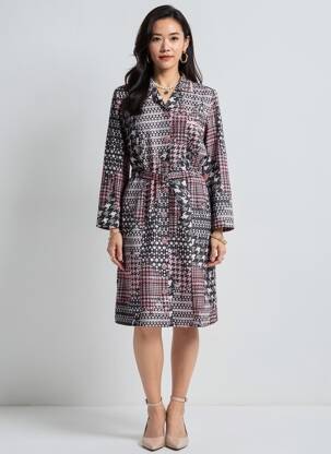 Robe mi-longue imprimé fantaisie manches longues noir GUY DUBOUIS femme