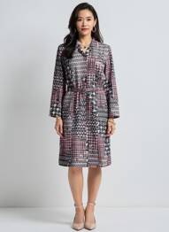 Robe mi-longue imprimé fantaisie manches longues noir GUY DUBOUIS femme