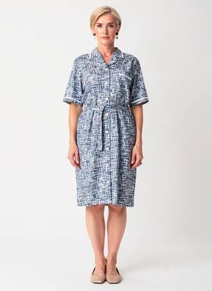 Robe mi-longue imprimé fantaisie manches courtes bleu GUY DUBOUIS femme