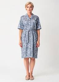 Robe mi-longue imprimé fantaisie manches courtes bleu GUY DUBOUIS femme