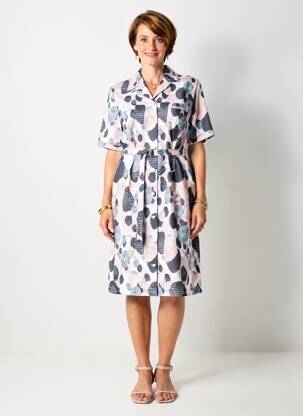 Robe mi-longue imprimé fantaisie manches courtes rose GUY DUBOUIS femme