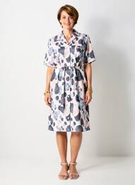 Robe mi-longue imprimé fantaisie manches courtes rose GUY DUBOUIS femme