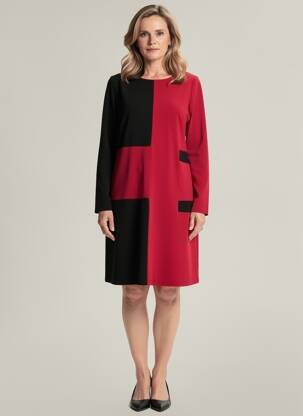 Robe mi-longue manches longues manches longues rouge GUY DUBOUIS femme