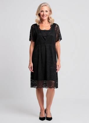Robe mi-longue manches courtes manches courtes noir PAUSE CAFE femme