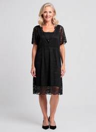 Robe mi-longue manches courtes manches courtes noir PAUSE CAFE femme