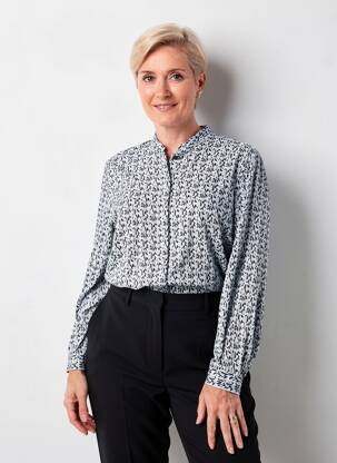 Chemisier imprimé fantaisie manches longues bleu ANDAM femme