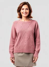 Pull col rond manches longues rose ANDAM femme