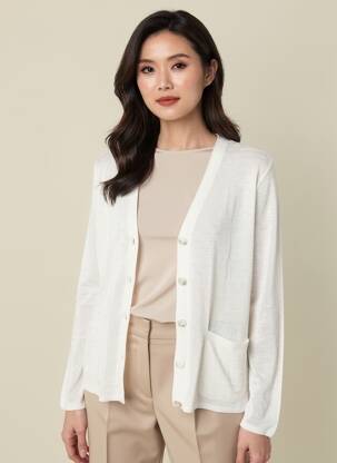 Gilet manches longues coupe cintrée blanc SAINT CHARLES femme
