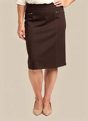 Jupe mi-longue stretch marron CHRISTINE LAURE femme