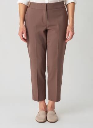 Pantalon chino fermeture zippée sous rabat avec crochet taille normale marron JULIE GUERLANDE femme
