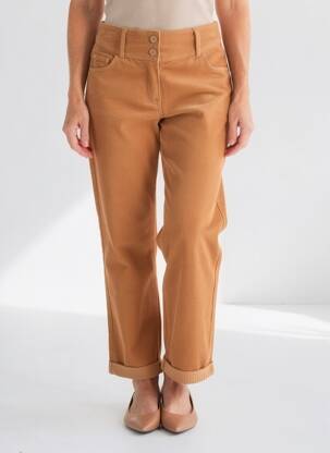 Pantalon droit stretch taille haute jaune C'EST BEAU LA VIE femme