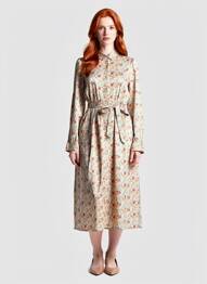 Robe mi-longue imprimé fleurs manches longues jaune OBJECT femme