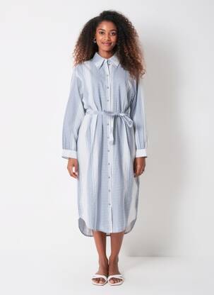 Robe mi-longue coupe fluide manches longues bleu OBJECT femme