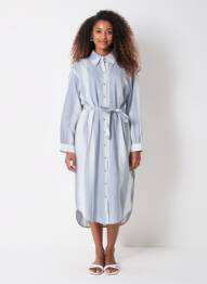 Robe mi-longue coupe fluide manches longues bleu OBJECT femme