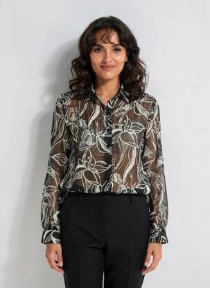 Chemisier imprimé fleurs manches longues noir LOLA ESPELETA femme