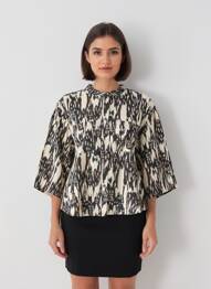 Chemisier imprimé fantaisie manches 3/4 noir OBJECT femme