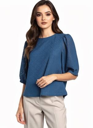 Top tissage crêpe manches 3/4 bleu OBJECT femme