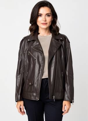 Veste en cuir poches marron OAKWOOD femme