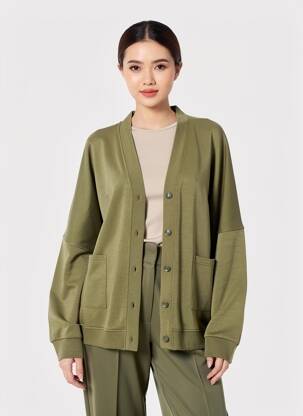 Gilet manches longues fermeture boutonnée sur le devant vert PLEASE femme