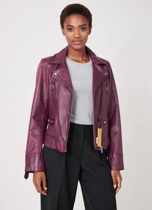 Veste en cuir poches violet OAKWOOD femme