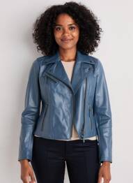 Veste en cuir coupe cintrée bleu OAKWOOD femme
