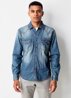 Chemise manches longues coupe droite bleu TIMEZONE homme