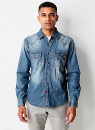Chemise manches longues coupe droite bleu TIMEZONE homme