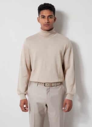 Pull col roulé coupe cintrée manches longues beige KRONSTADT homme