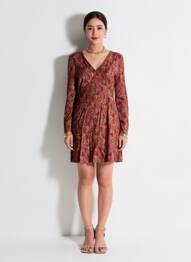 Robe courte fermeture zippée au dos manches longues orange SURKANA femme