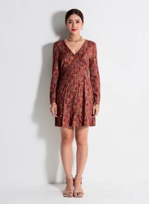 Robe courte fermeture zippée au dos manches longues orange SURKANA femme