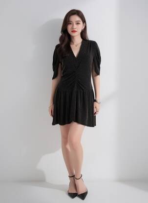 Robe courte manches courtes manches courtes noir PLEASE femme