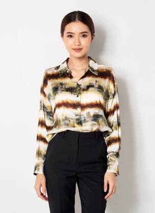 Chemisier tissage popeline manches longues beige PLEASE femme