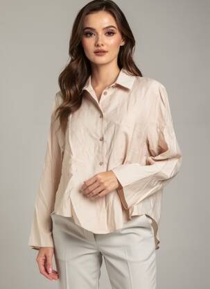 Chemisier tissage crêpe manches longues beige PLEASE femme
