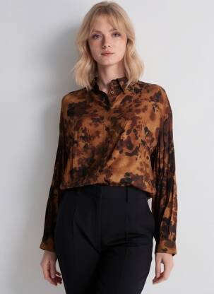 Chemisier tissage popeline manches longues marron PLEASE femme