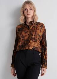 Chemisier tissage popeline manches longues marron PLEASE femme