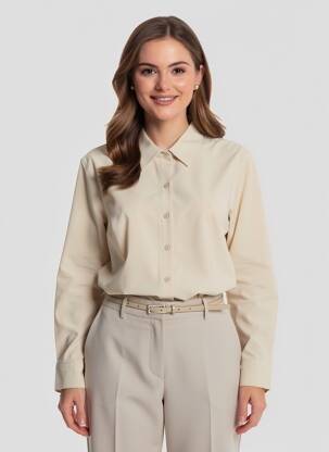 Chemisier coupe cintrée manches longues beige HBT femme