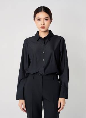 Chemisier coupe cintrée manches longues noir HBT femme
