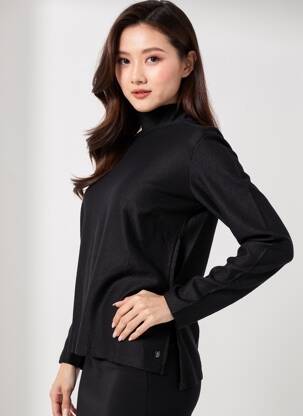 Pull coupe cintrée manches longues noir SUN VALLEY femme